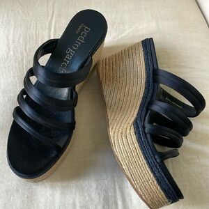 Pedro Garcia blue satin wedges. New.